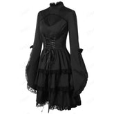 Women's Gothic Witch Dress | Lace Trim Flare Sleeve Costume Halloween Costumes - The Eezee Shop