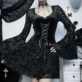 Women's Gothic Velvet Vampire Dress | Flare Sleeve Party Dress Dresses - The Eezee Shop