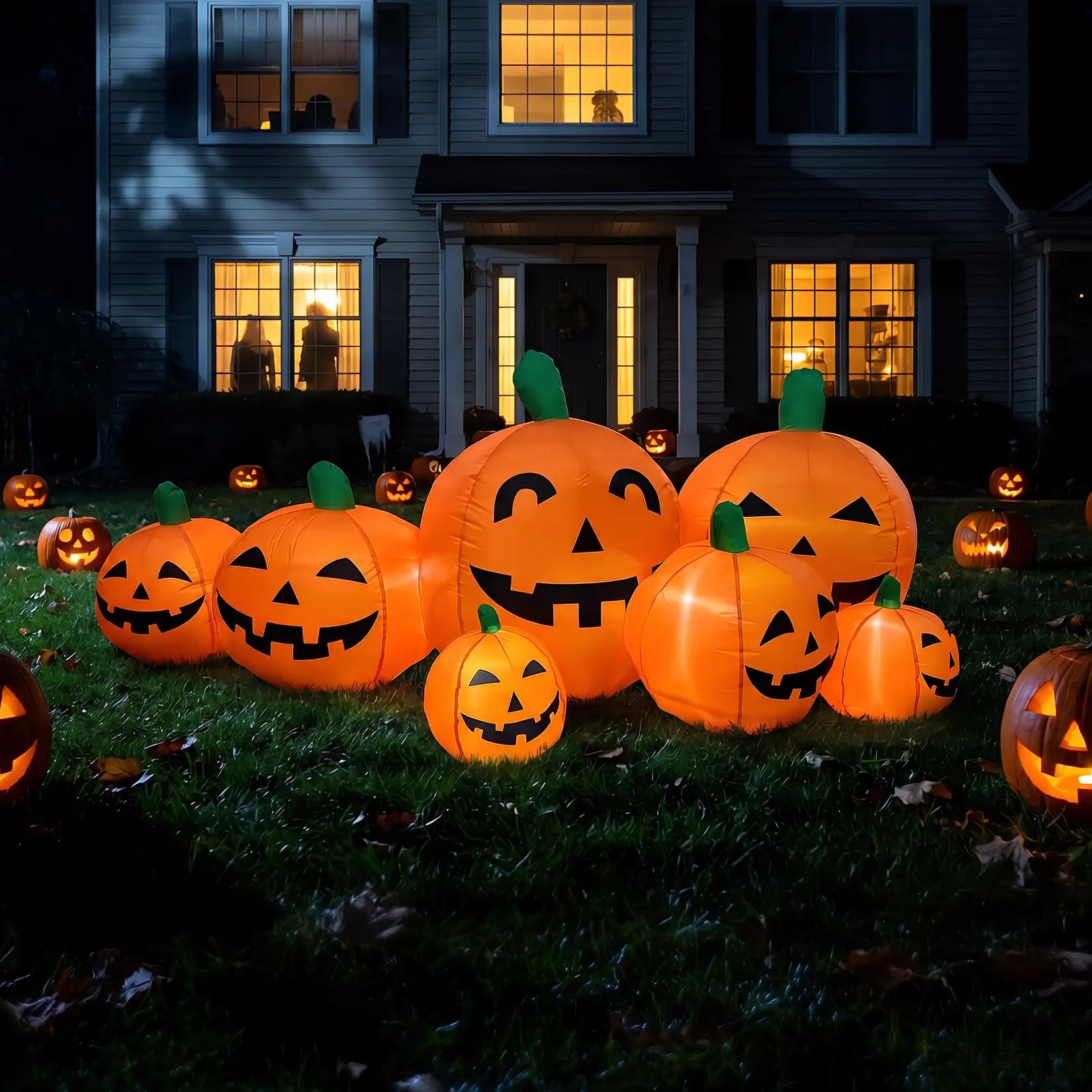 7.5ft Inflatable Pumpkin Patch | 7 Jack-O-Lantern LED Yard Decor Outdoor Halloween Decorations - The Eezee Shop