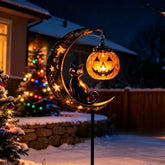 Black Cat Moon Garden Stake Light | Metal Pumpkin Lantern Halloween Lights - The Eezee Shop