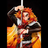 Animated character with fiery hair and sword against a black background