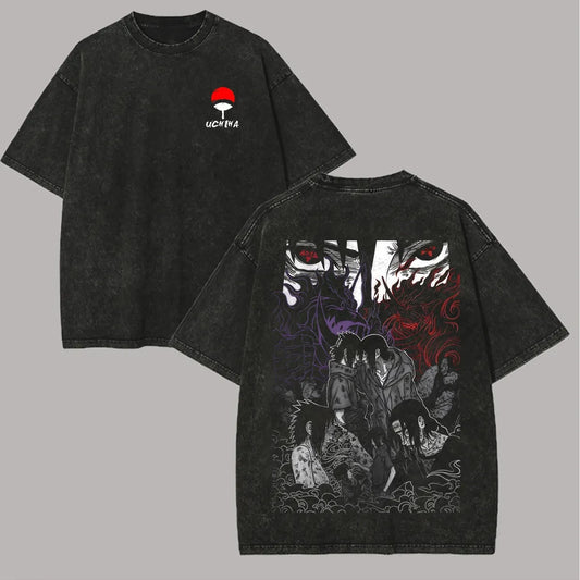 Naruto Itachi Sasuke T Shirt Brothers Uchiha Sharingan Vintage Acid Wash Streetwear Oversized Retro Anime Men Tees Clothing Anime Tshirts - The Eezee Shop