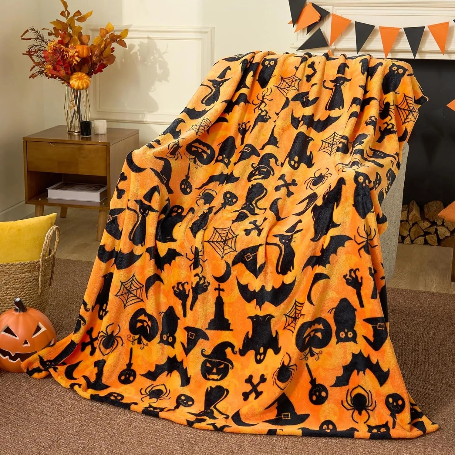 Bat, Pumpkin & Skull Throw Blanket | Lightweight Halloween Blanket Throw Blankets - The Eezee Shop