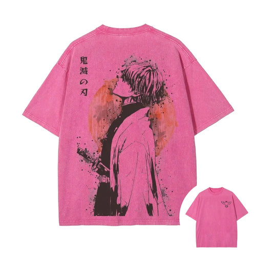 2026 Summer New Zenitsu Agatsuma Breath of Thunder Retro Washed Old T-shirt Demon Slayer 90s Street Style Short-sleeved Top Anime Tshirts - The Eezee Shop
