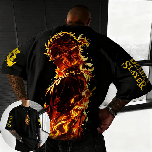 Demon Slayer Anime Rengoku Kyojuro Printed T-shirt Summer New Men's Japanese Harajuku Loose Casual Children's Parent-Child Top Anime Tshirts - The Eezee Shop