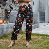 Black Pumpkin Skull Lounge Pants | Women's Elastic Waist Pants Pajamas & Loungewear - The Eezee Shop