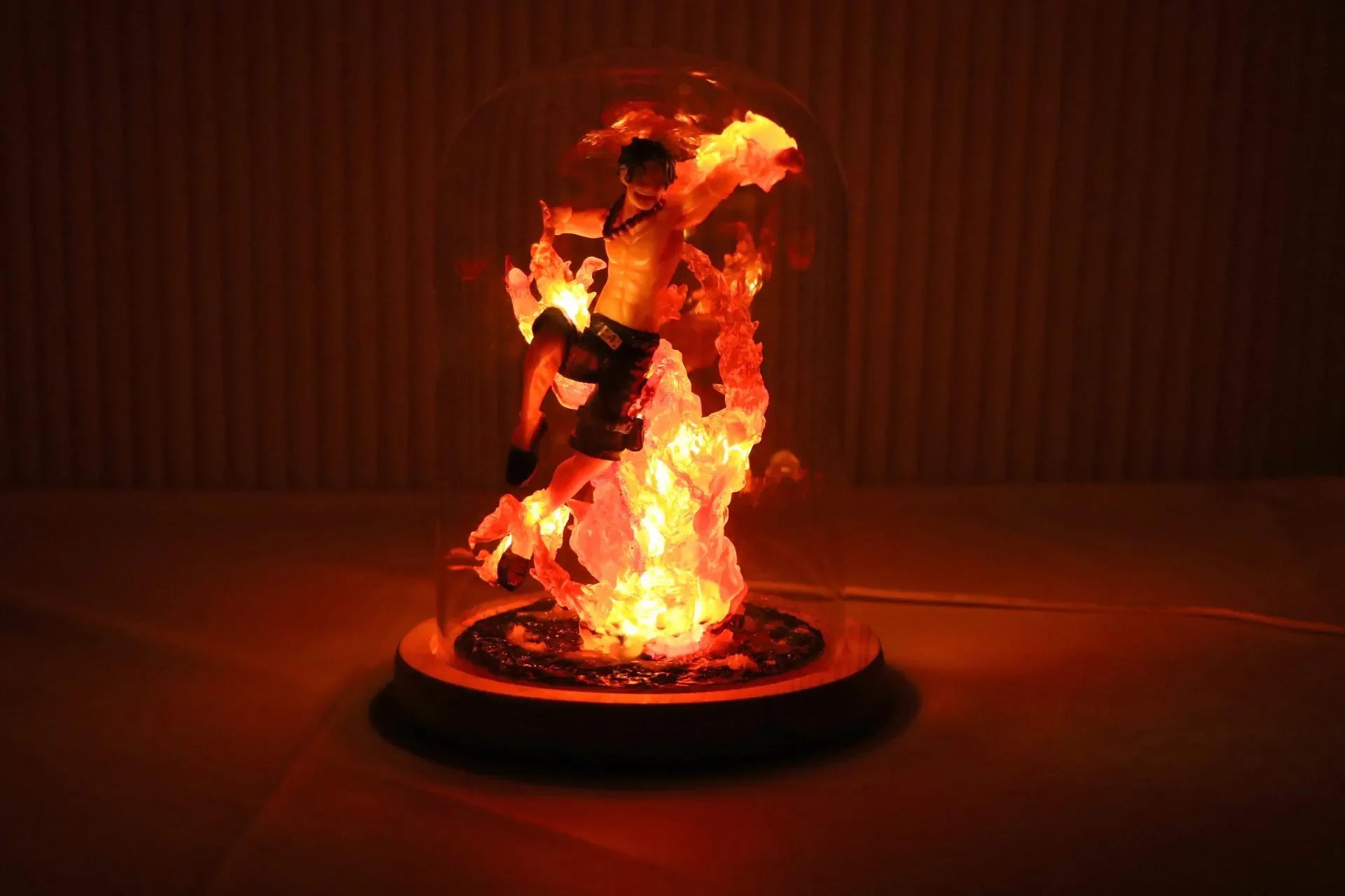 Portgas D. Ace LED Night Light | One Piece Flame Lamp Wood Base Lamps & Night Lights - The Eezee Shop