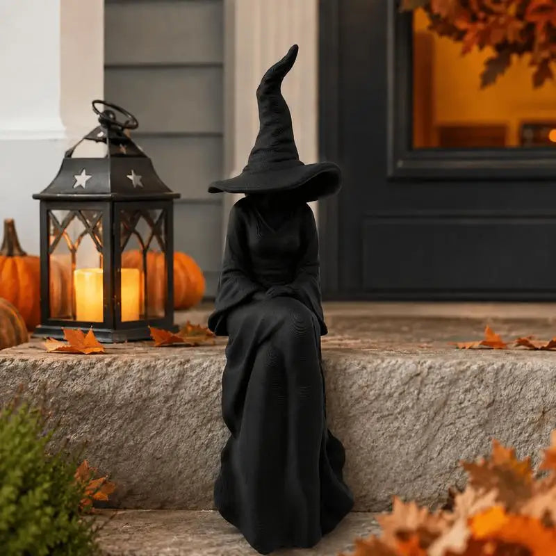 Seated Faceless Witch Figurine | Gothic Shelf Hanging Decor Halloween Figurines - The Eezee Shop