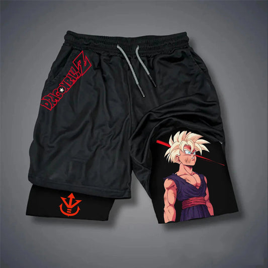 The Latest Dragon Ball GOKU Vegeta Anime Peripheral Double-layer Shorts American Men's Comfortable Sports Five-point Pants Performance shorts - The Eezee Shop