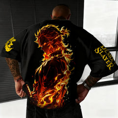 Demon Slayer Anime Rengoku Kyojuro Printed T-shirt Summer New Men's Japanese Harajuku Loose Casual Children's Parent-Child Top Anime Tshirts - The Eezee Shop