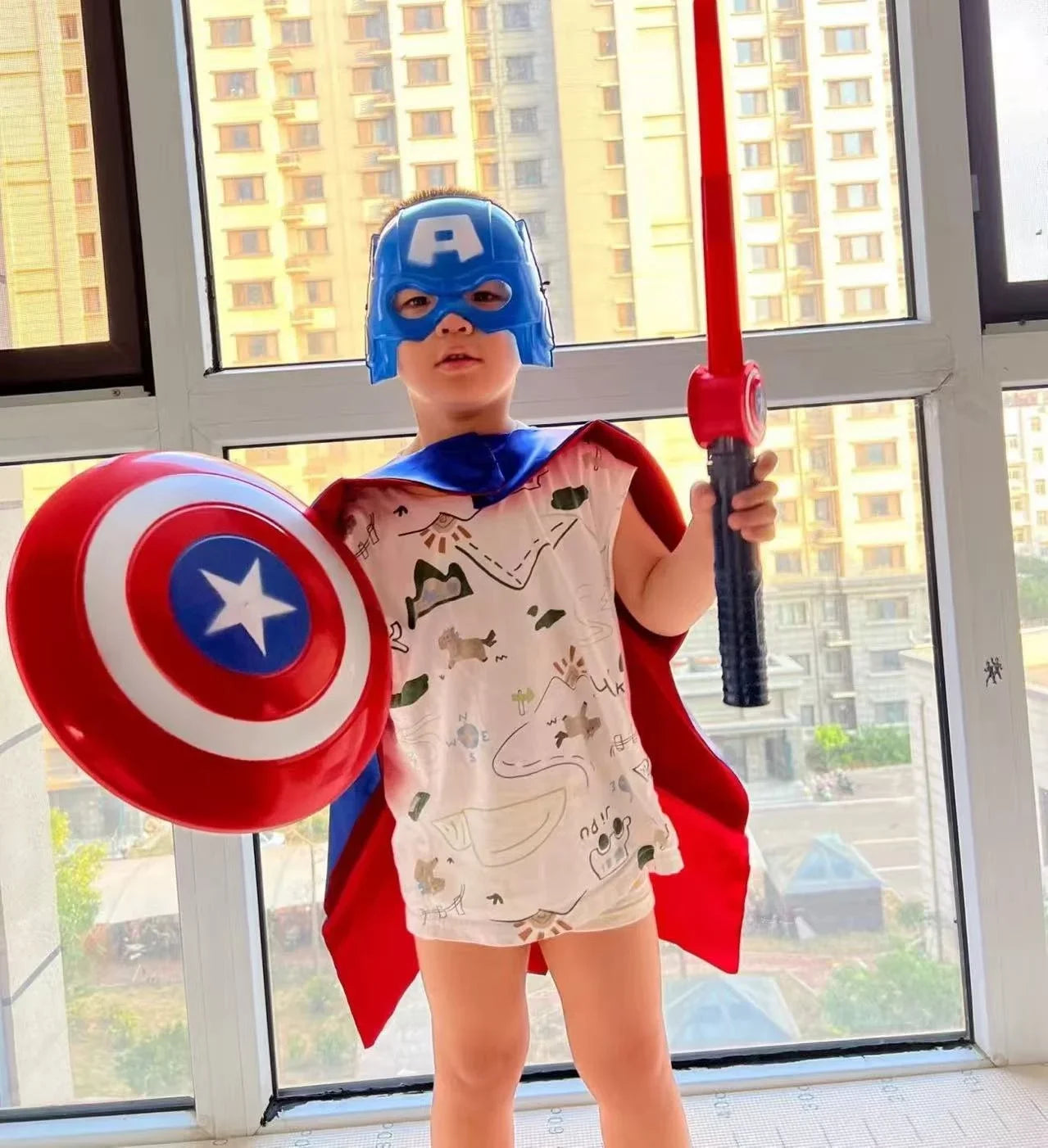 Captain America Light-Up Shield & Mask | 32cm Kids Costume Set Cosplay Props - The Eezee Shop