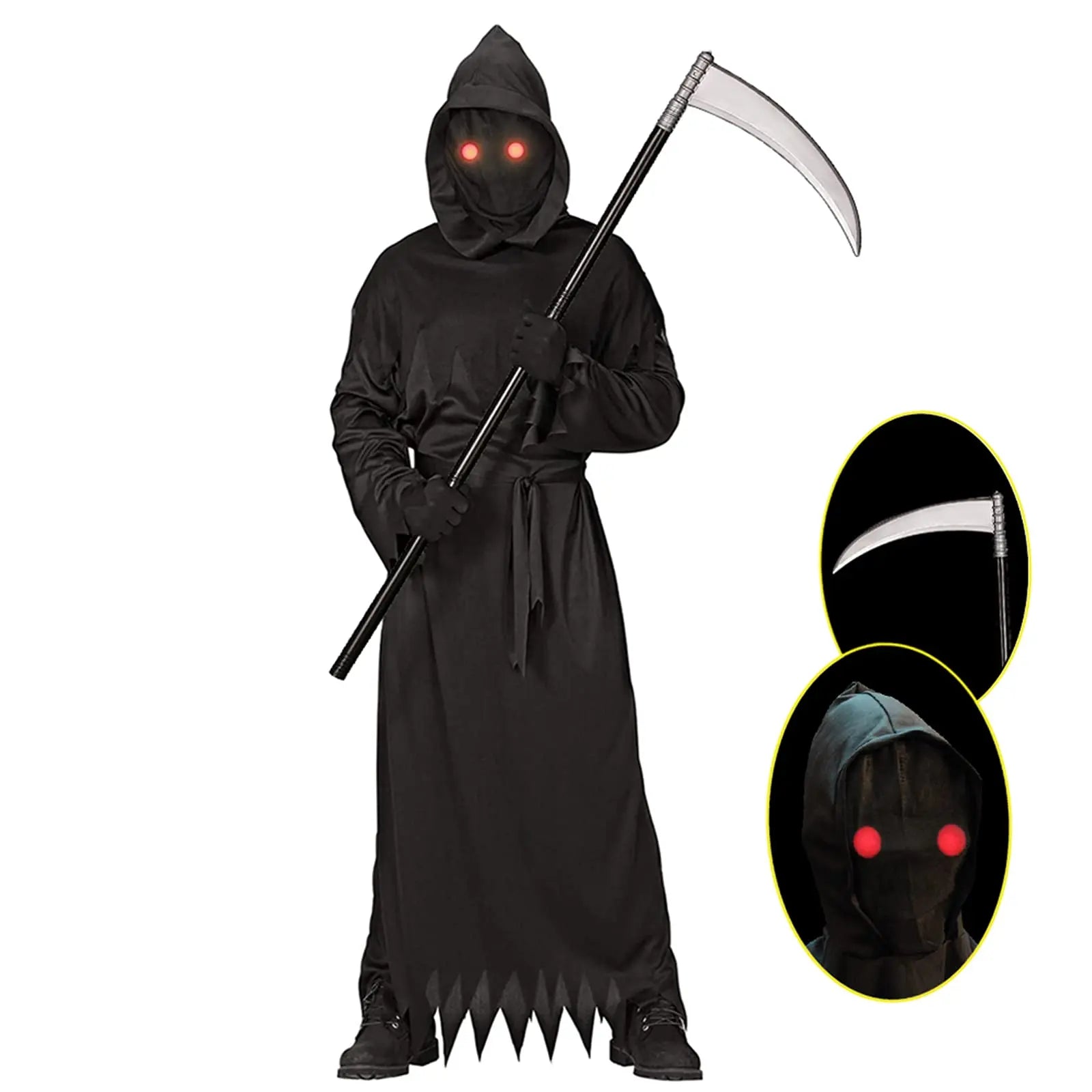 Kids Grim Reaper Costume with Scythe | Glowing Red Eyes Halloween Costumes - The Eezee Shop