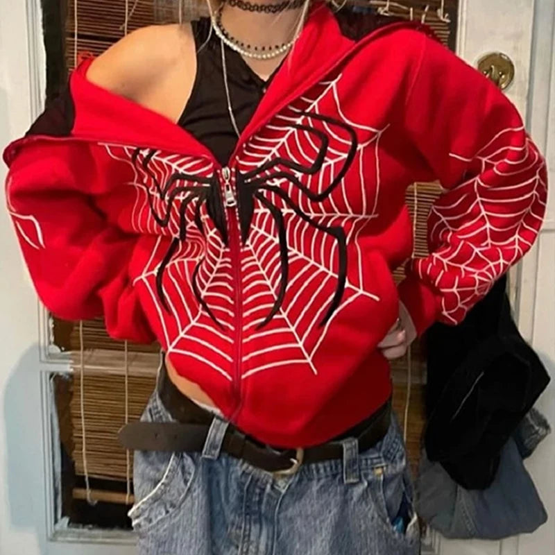 Rhinestone Skeleton Zip-Up Hoodie | Women's Gothic Oversized Hoodies & Sweatshirts - The Eezee Shop