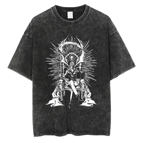 Ryuk & Light Death Note Oversized Washed Tee Harajuku Vintage Anime Graphic Streetwear Anime Tshirts - The Eezee Shop