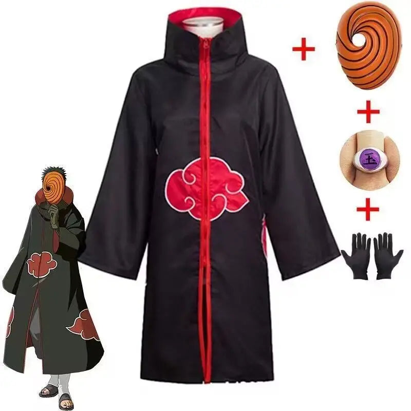 Tobi Obito Cosplay Costume | Akatsuki Coat, Mask & Ring Set Cosplay Costumes - The Eezee Shop