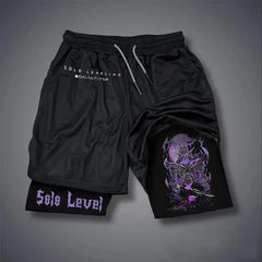 Solo Leveling 2-in-1 Double Layer Fitness Shorts – Men's Japanese Anime Quick Dry Running Sports Sweatpants Performance shorts - The Eezee Shop