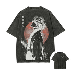 2026 Summer New Zenitsu Agatsuma Breath of Thunder Retro Washed Old T-shirt Demon Slayer 90s Street Style Short-sleeved Top Anime Tshirts - The Eezee Shop