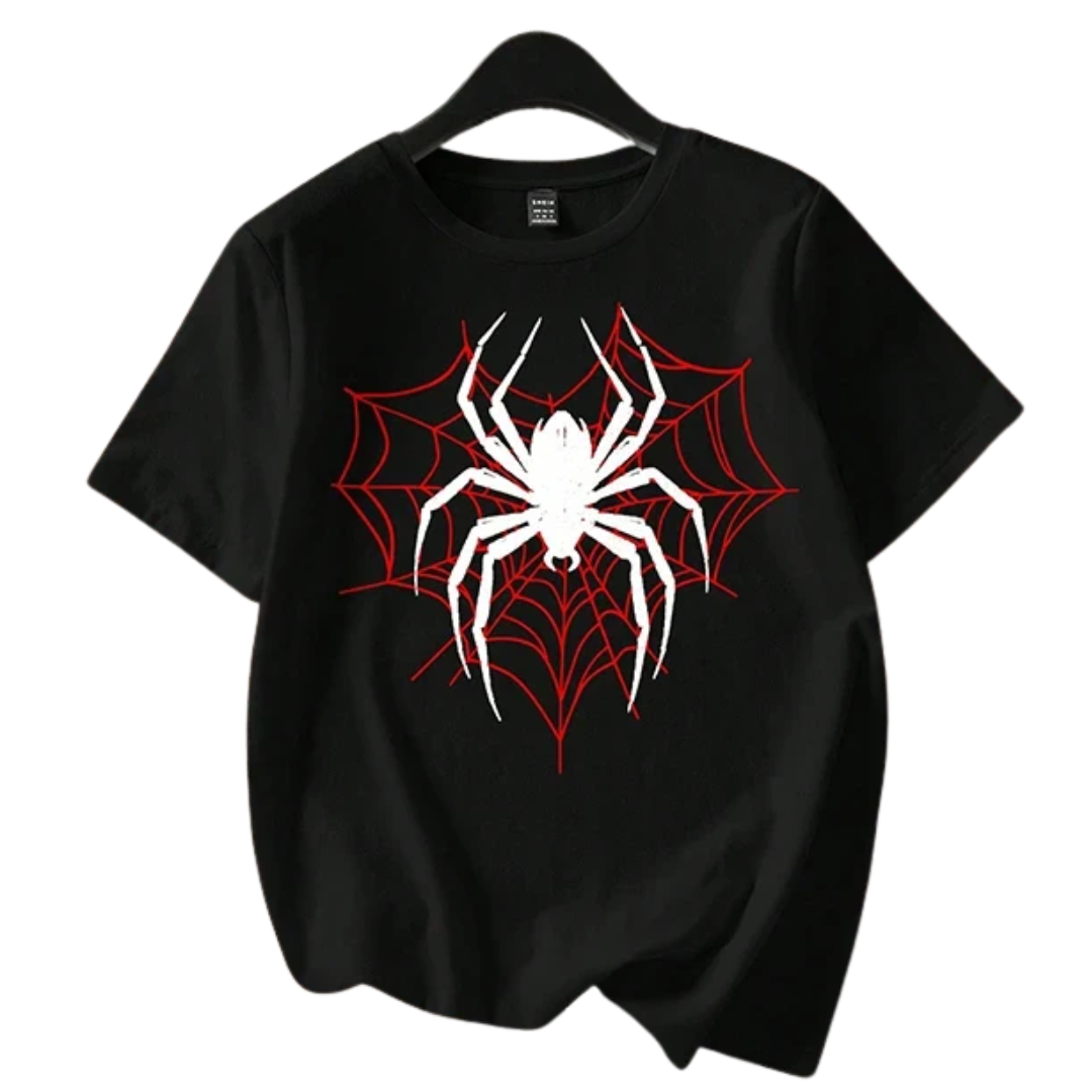 Spider Web Graphic Round Neck T-Shirt Women's Casual Short Sleeve Anime Tshirts - The Eezee Shop