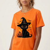 Black Cat Witch Hat T-Shirt | Women's Full Moon Halloween Tee Graphic Tees - The Eezee Shop