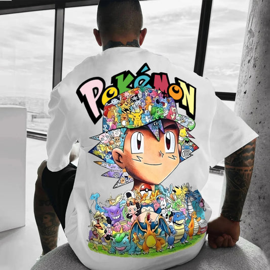 Pokémon Animation Derivatives Ash Ketchum Pikachu Printing T-shirt Men's Women's 2026 Summer Loose Cotton Street Trend Brand Top Anime Tshirts - The Eezee Shop