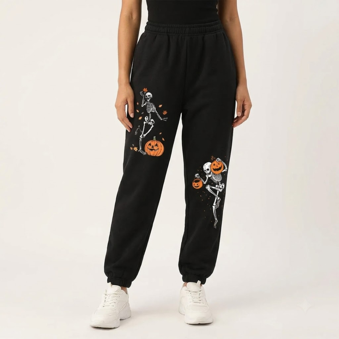 Pumpkin & Skull Fleece Sweatpants | Women's Halloween Joggers Joggers & Pants - The Eezee Shop