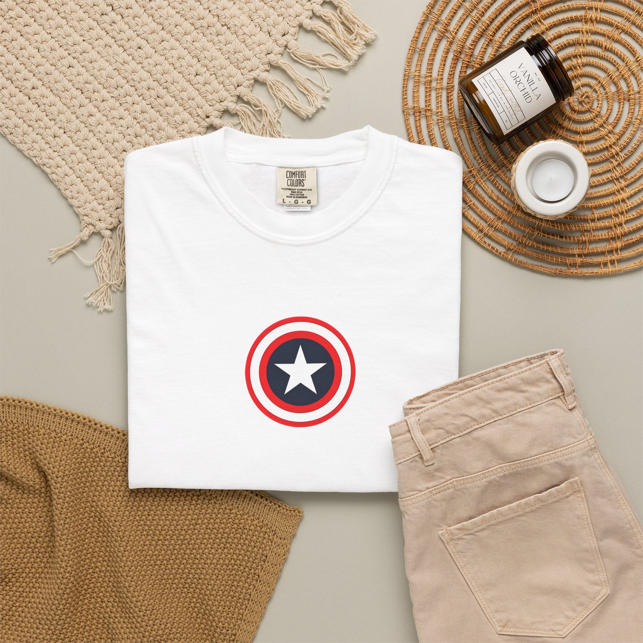 Captain America Shield Unisex T-Shirt Garment Dyed Marvel Superhero Tee T-Shirt - The Eezee Shop