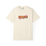An off-white short-sleeve crewneck t-shirt featuring a colorful retro-style 'NARUTO' graphic printed across the chest, displayed on a clean white background.