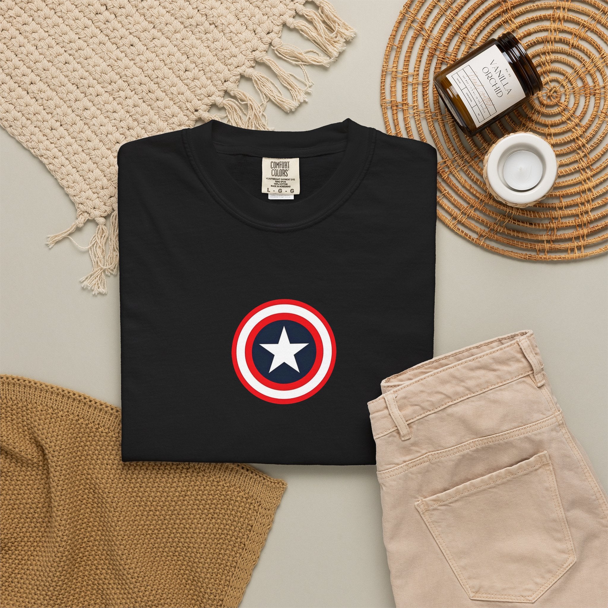 Captain America Shield Unisex T-Shirt Garment Dyed Marvel Superhero Tee T-Shirt - The Eezee Shop