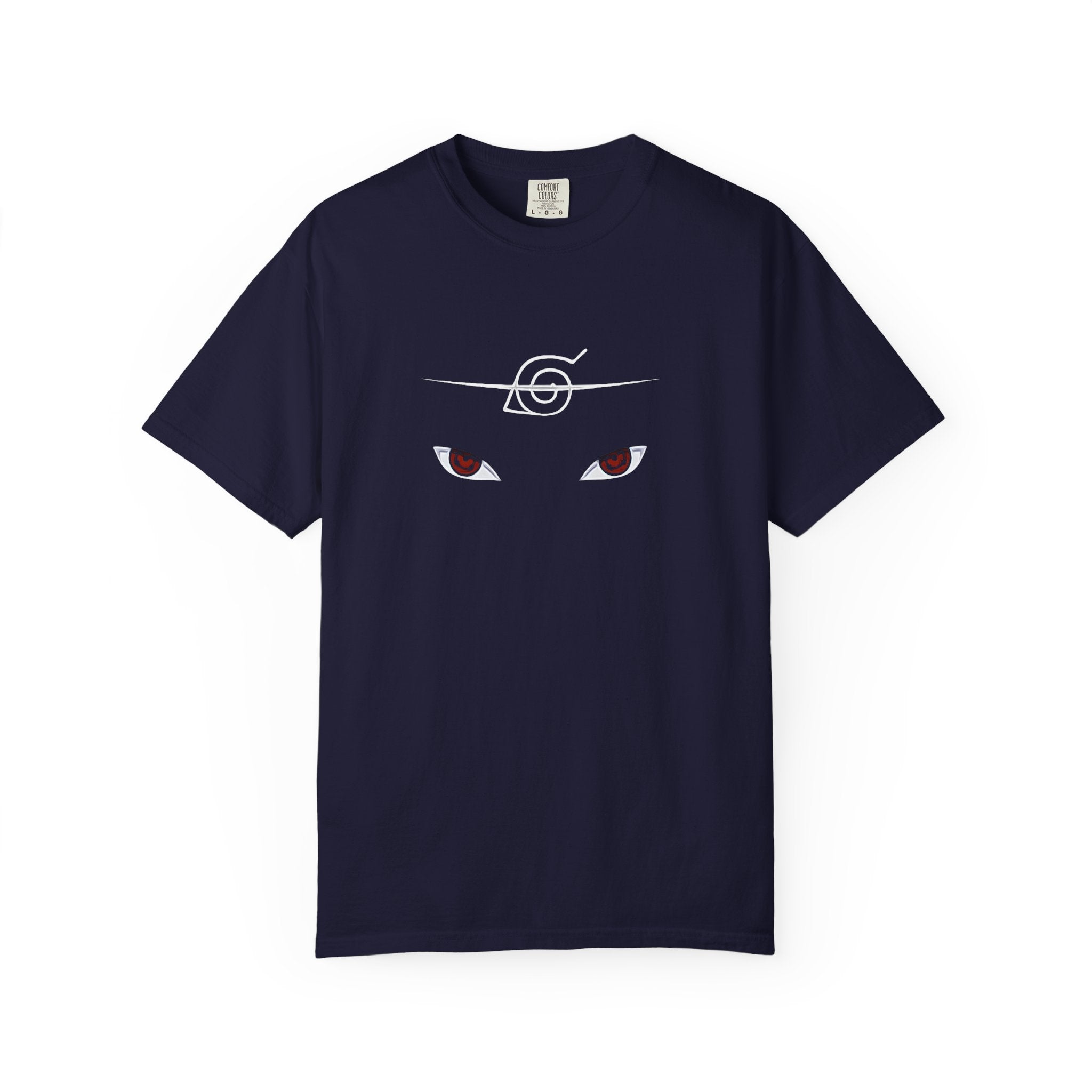 Navy blue t-shirt with 'Clothed in Christ' text and logo on a white background