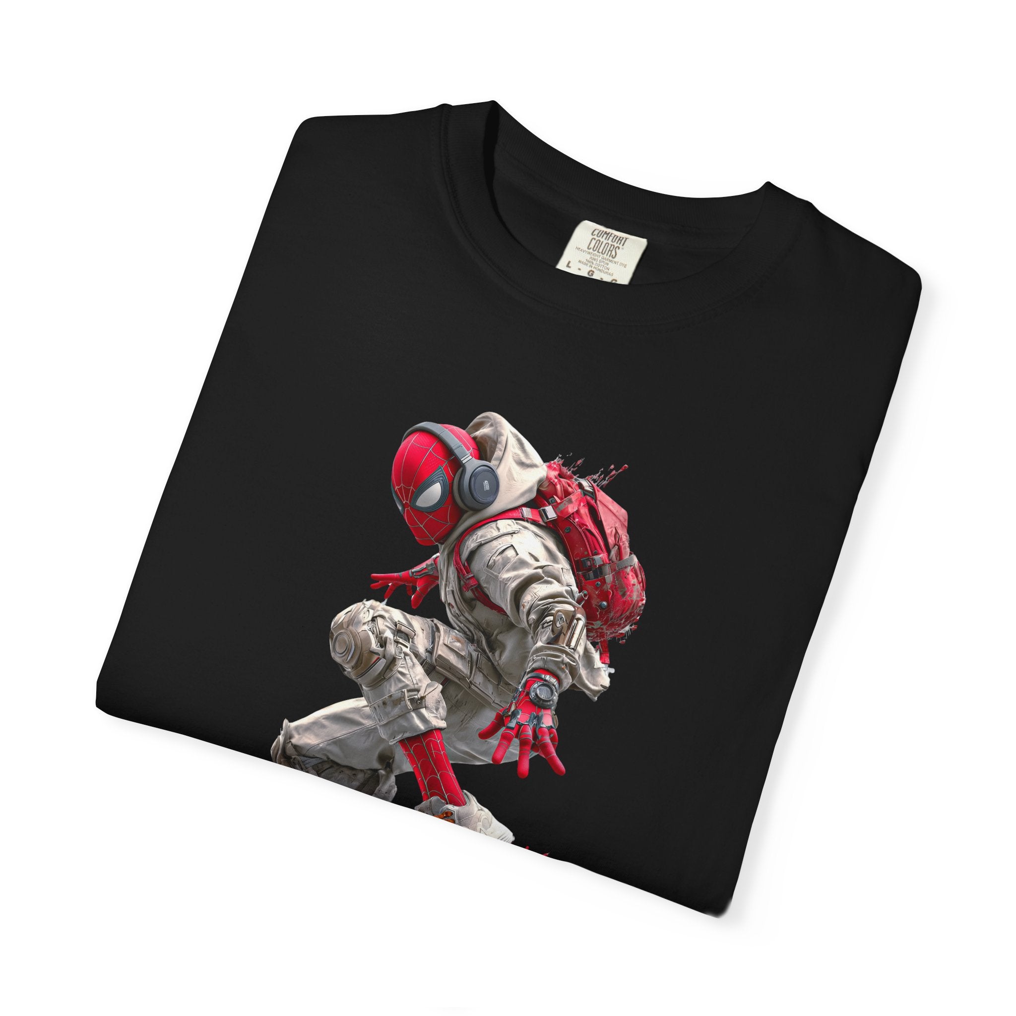 A folded brown crewneck t-shirt featuring a detailed illustration of an opossum holding a mug on the front, displayed on a clean white background.