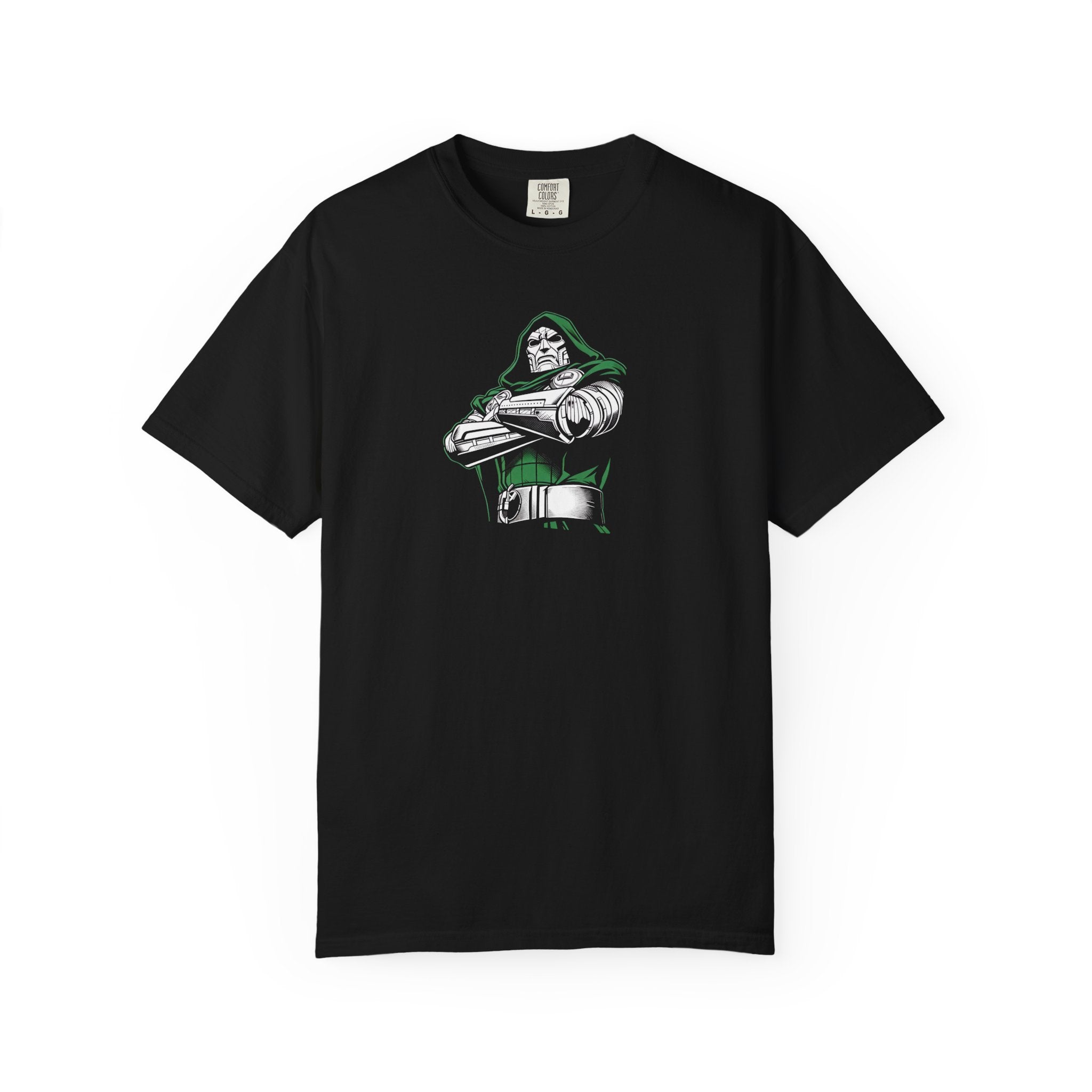 Black t-shirt with white text 'I'm either golfing or thinking about it' on a white background