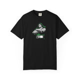 Black t-shirt with white text 'I'm either golfing or thinking about it' on a white background