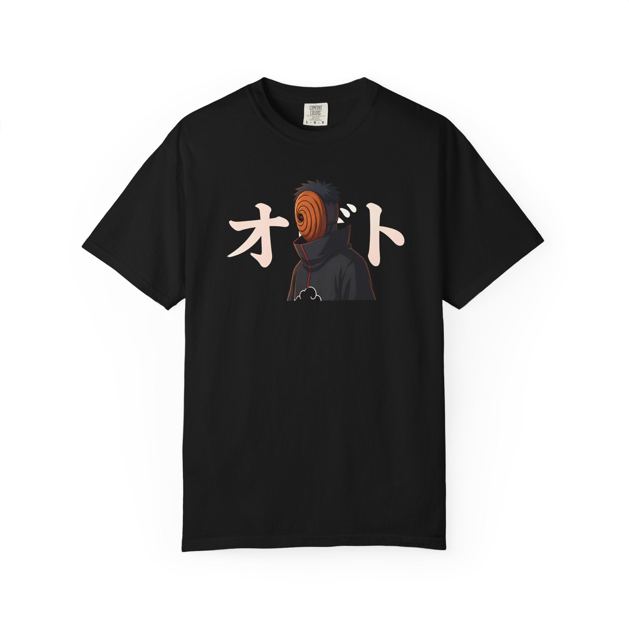 Black t-shirt with a graphic of a dog and butterfly on a white background