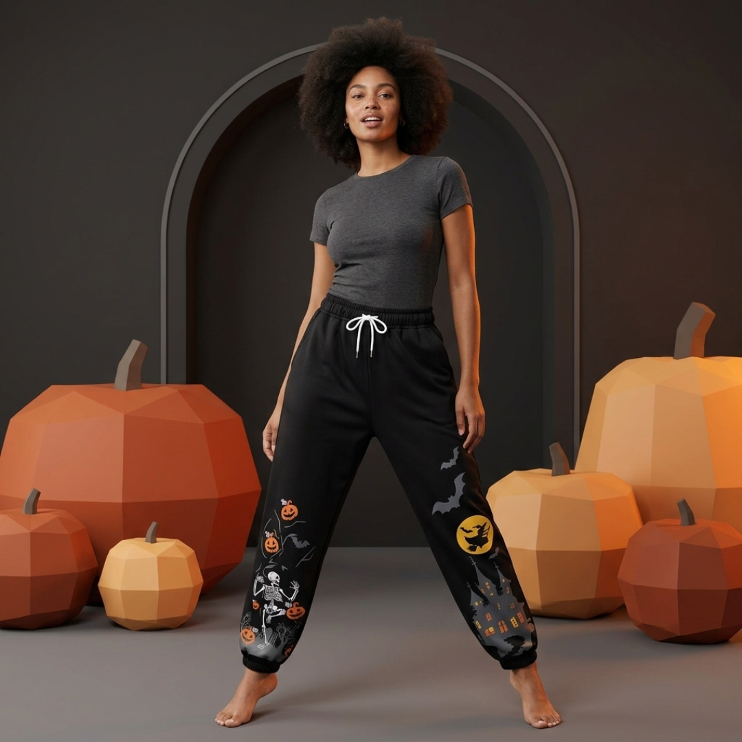 Pumpkin Skeleton Jogger Pants | Unisex Halloween Sweatpants Joggers & Pants - The Eezee Shop