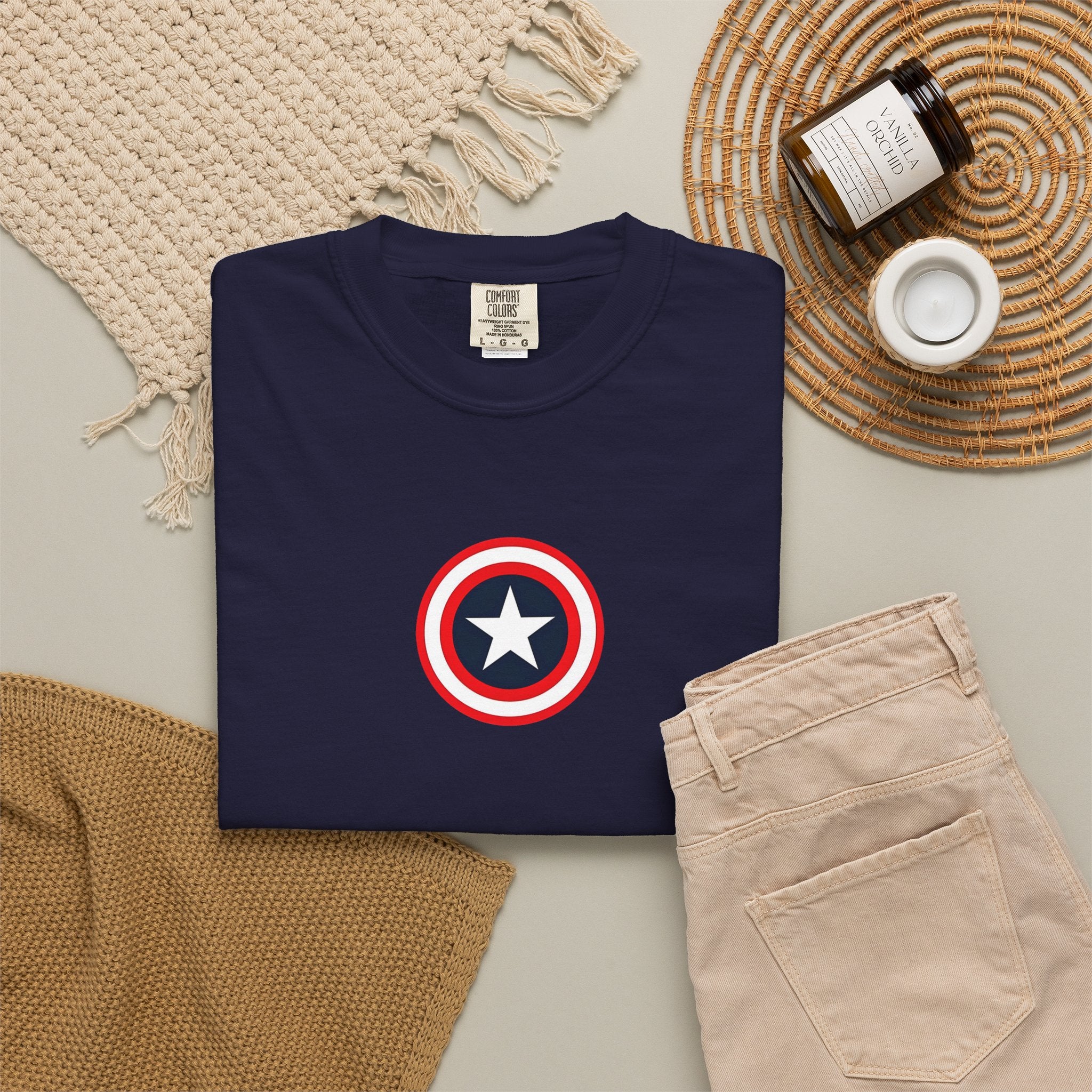 Captain America Shield Unisex T-Shirt Garment Dyed Marvel Superhero Tee T-Shirt - The Eezee Shop