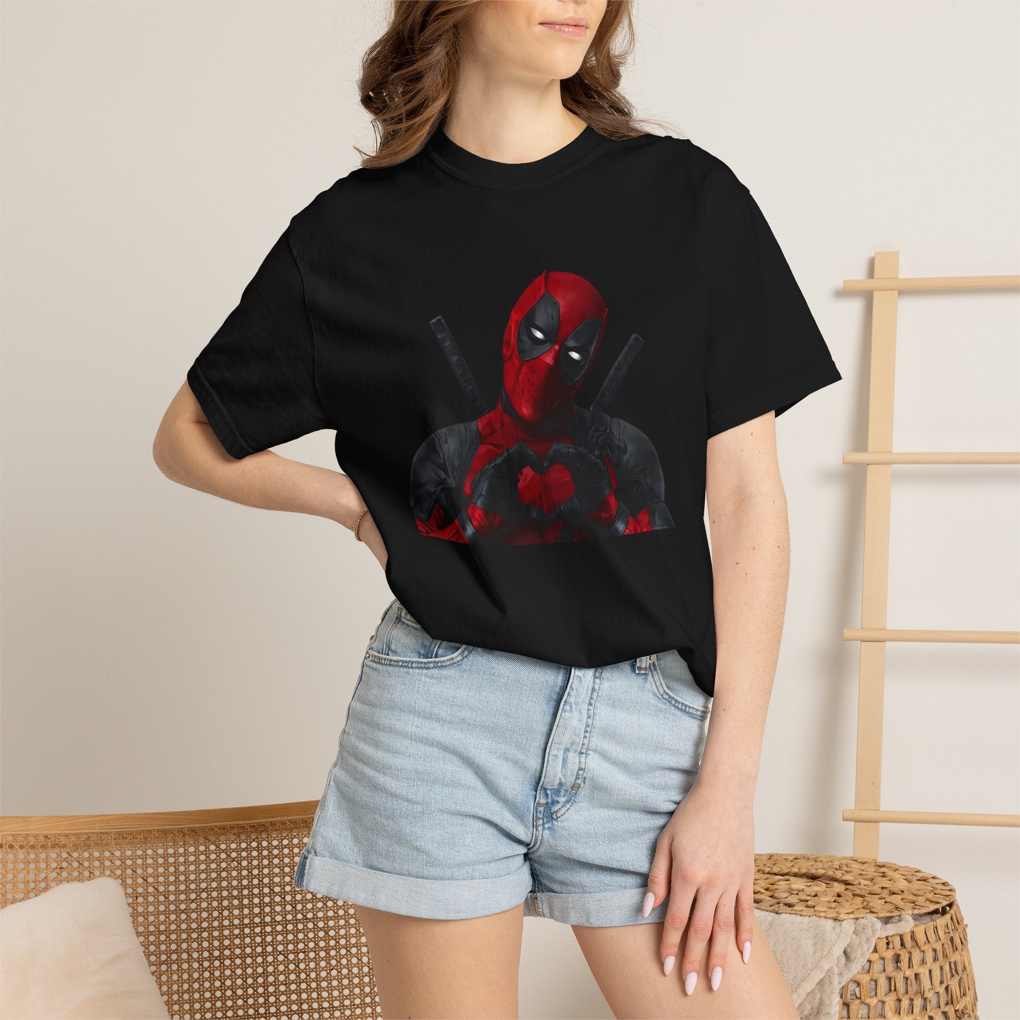 Marvel Deadpool Heart Hands Realistic Print Unisex Cotton T-Shirt T-Shirt - The Eezee Shop