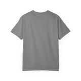 A plain gray short-sleeve crewneck t-shirt shown from the back, laid flat against a solid white background.