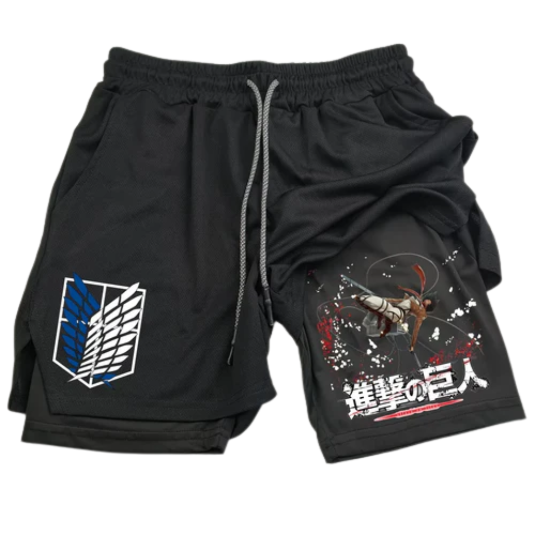 Attack on Titan 2-in-1 Gym Shorts Running Wear performance shorts - The Eezee Shop