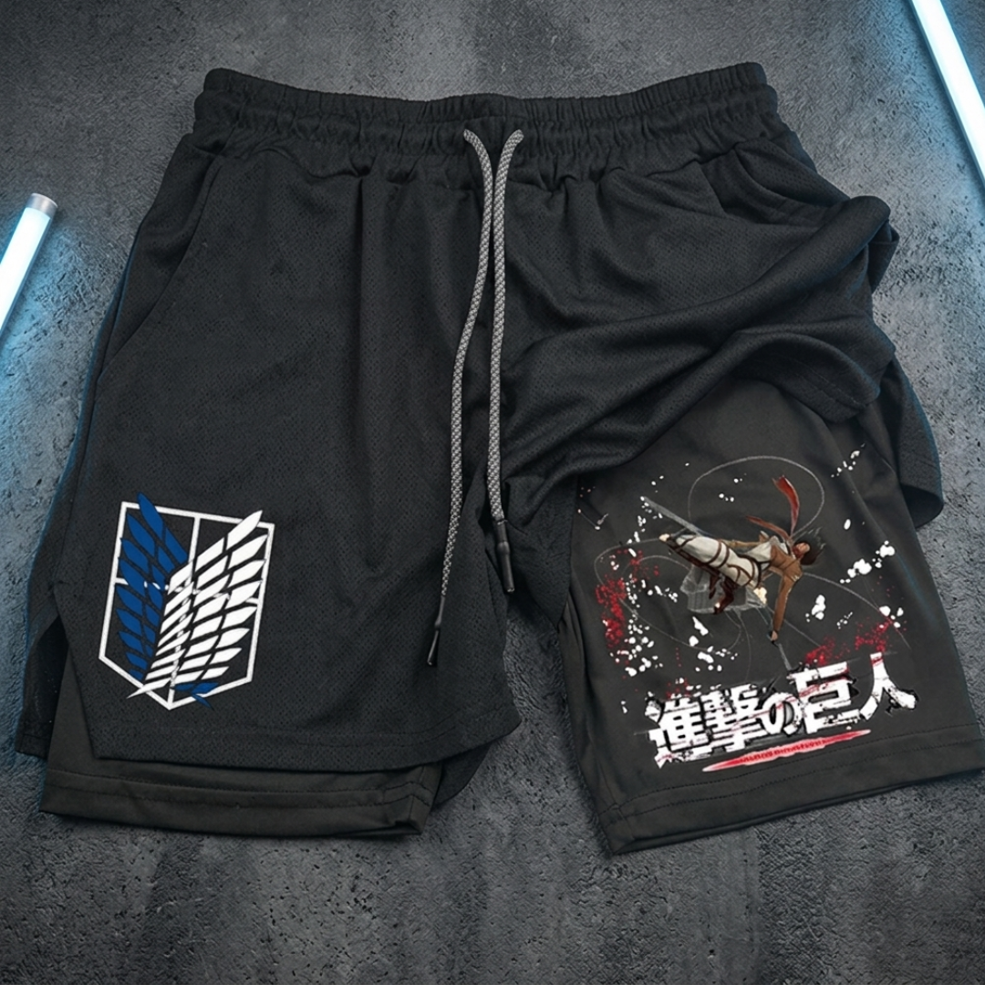 Attack on Titan 2-in-1 Gym Shorts Running Wear performance shorts - The Eezee Shop