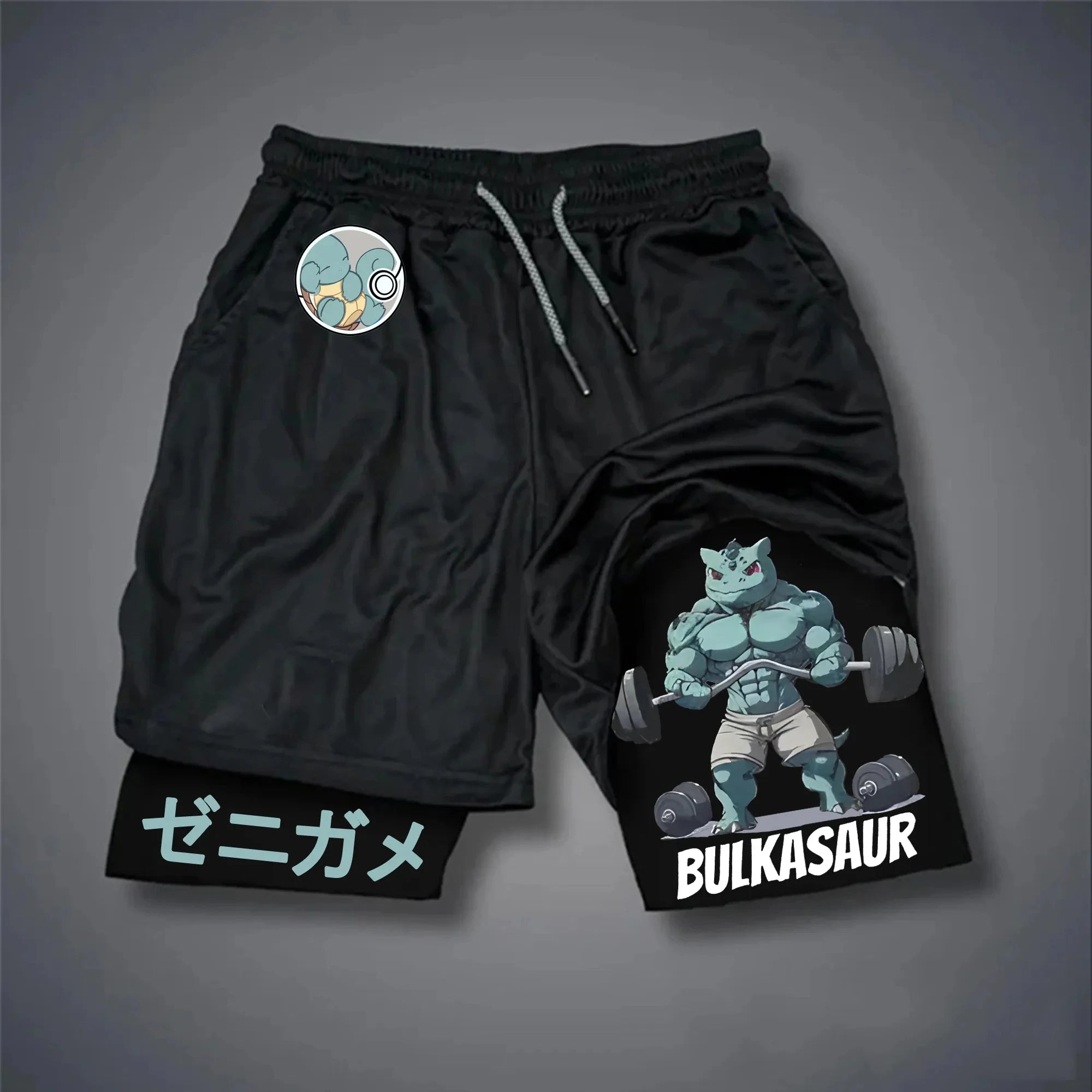 2026 Pokémon Japanese Anime Bulbasaur Peripheral Double Shorts Pokémon Summer Men's Fashion Breathable Sports Pants Performance shorts - The Eezee Shop