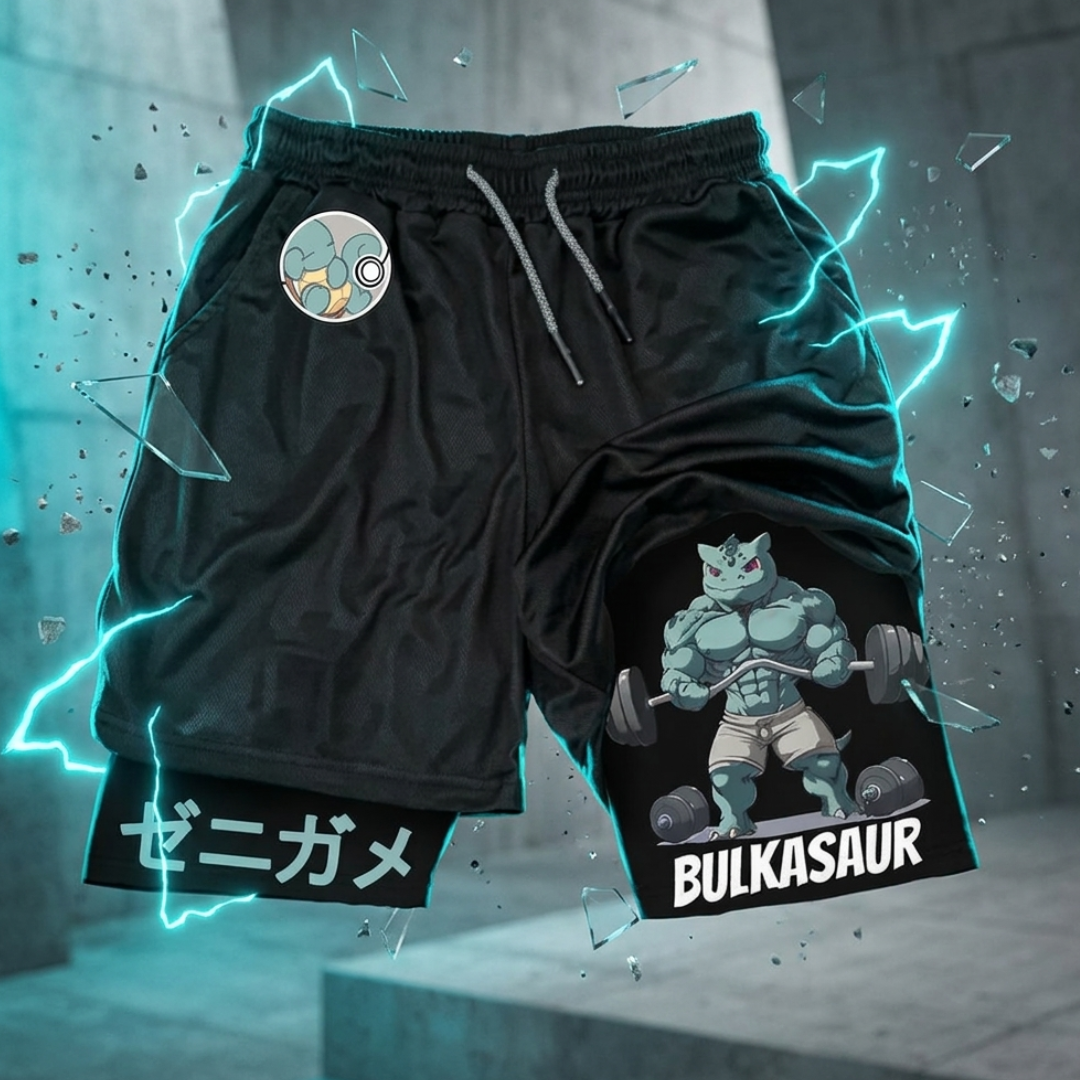 Pokémon Japanese Anime Bulbasaur Peripheral Double Shorts Performance shorts - The Eezee Shop
