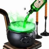 Halloween Black Witch Cauldron with Magic Floating Bottle and Mist Diffuser Haunted House Party Decoration Scary Props