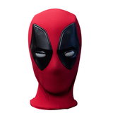 A red full-head fabric mask with black eye patches and small white slit-shaped eyes, shown on a plain white background.