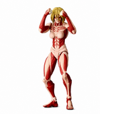 Attack on Titan Muscular female action figure with blonde hair, posing with hands on head against a plain white background.