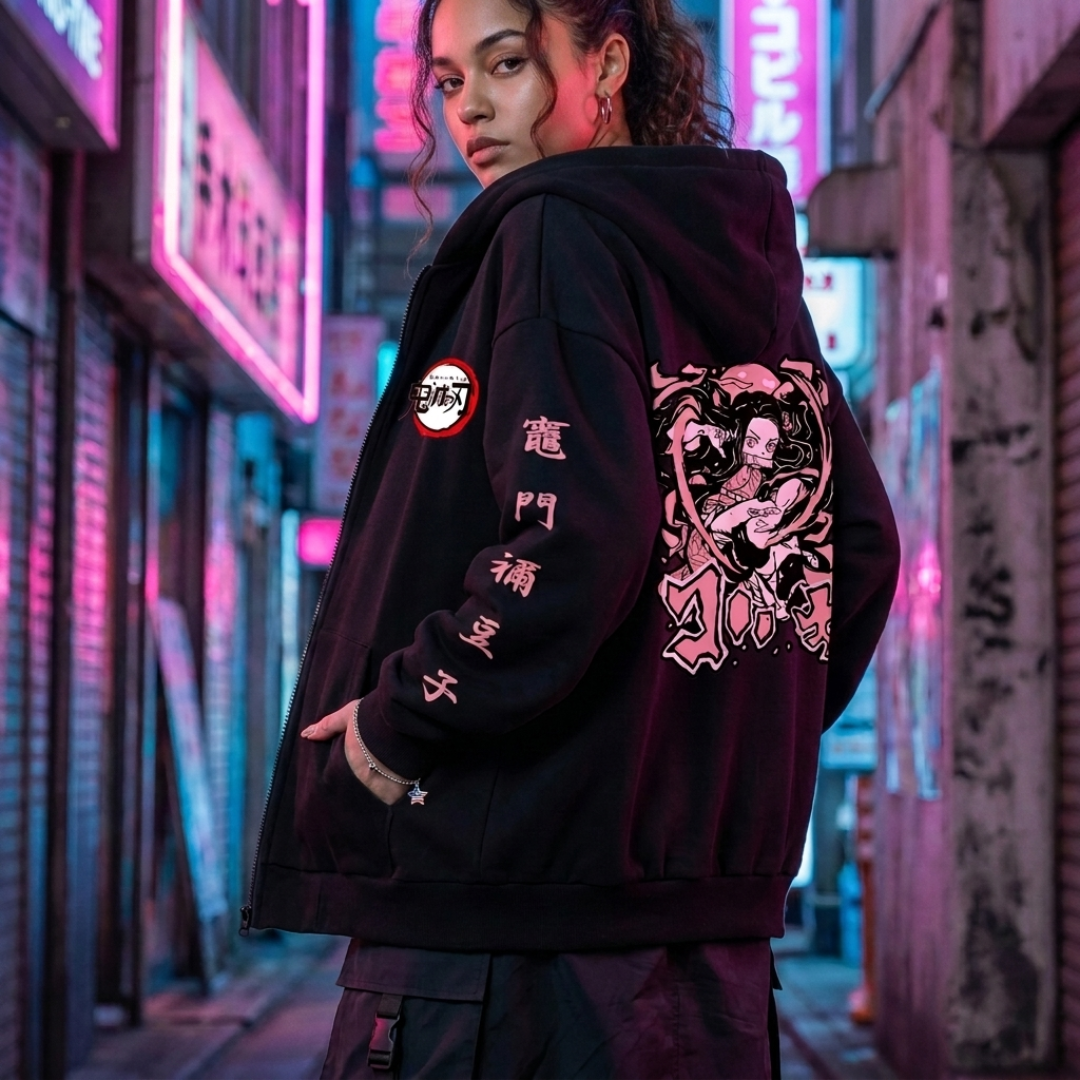 Nezuko Kamado Demon Slayer Zip-Up Hoodie Hoodies Series - The Eezee Shop