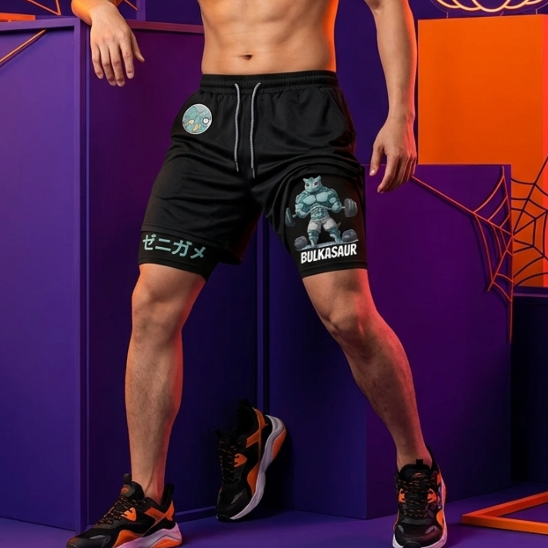 Pokémon Japanese Anime Bulbasaur Peripheral Double Shorts Performance shorts - The Eezee Shop