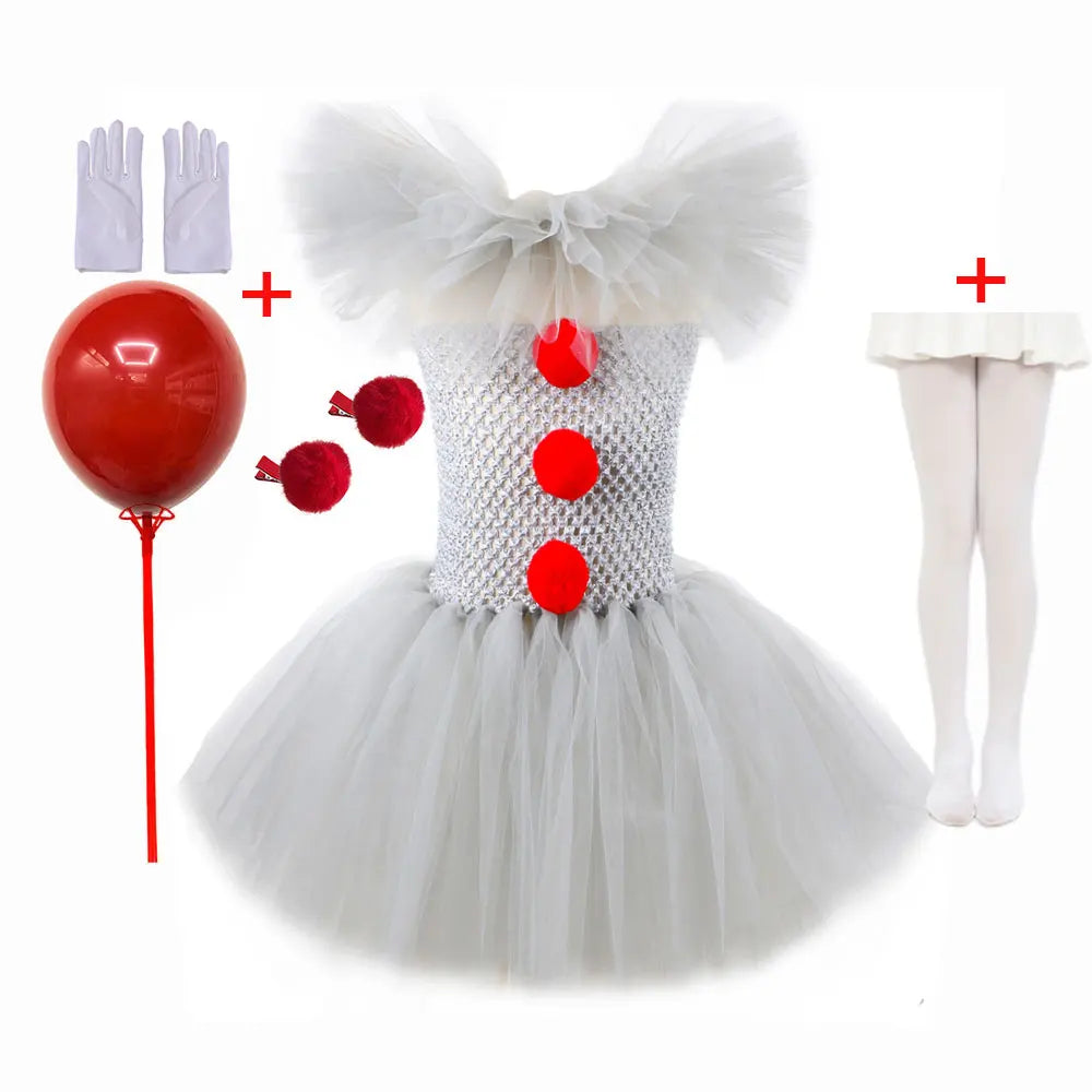 Girls Pennywise Tutu Dress Costume | Kids Clown Cosplay Set Halloween Costumes - The Eezee Shop