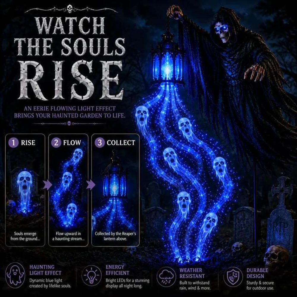 Soul Harvester Solar Stake Light | Animated Blue Ghost Garden Light Halloween Lights - The Eezee Shop