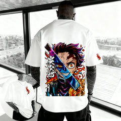 Summer Men's Demon Slayer Anime Printed T-shirt, Harajuku Style Oversized, Daily Casual Parent Child Top, Fashion Street Wear Anime Tshirts - The Eezee Shop