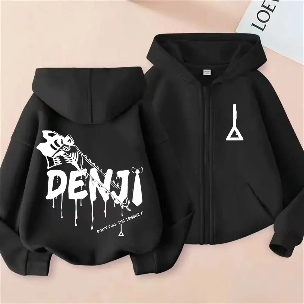 Pochita Washed Zip-Up Hoodie | Chainsaw Man Retro Jacket Hoodies & Sweatshirts - The Eezee Shop